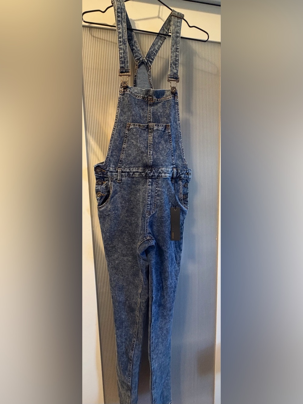 JCJQ Women's Acid Wash Denim Overalls in Dark Blue